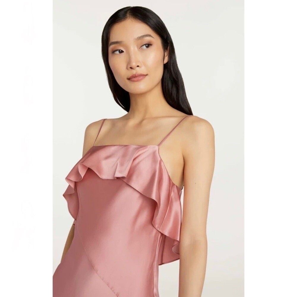 Cinq A Sept Women’s Elly Charmeuse Ruffle Midi Dress Sleeveless Pink Silk Size 0 - Picture 3 of 11